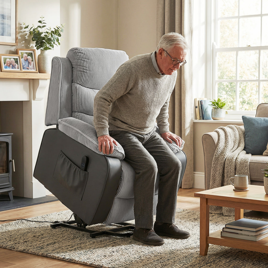 Overstuffed Corduroy Electric Lift Recliner Chair - Light Grey