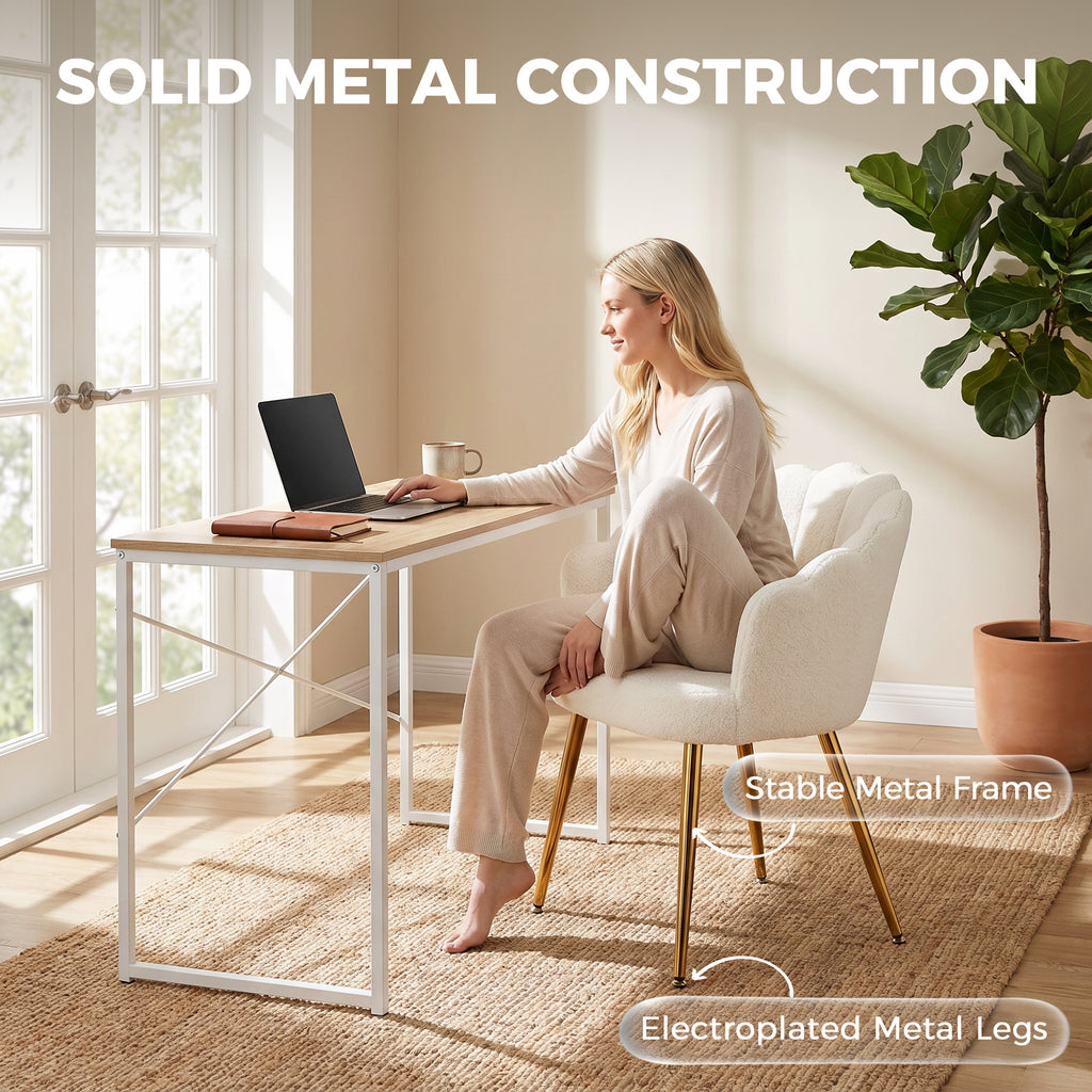 Lounge Chair Petal-Back Armchair Metal Metal Legs for Living Room Bedroom Cream
