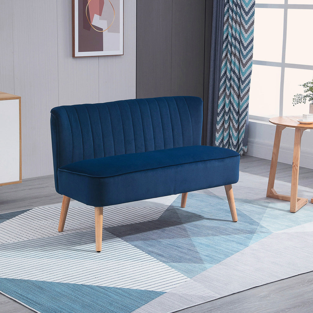 Modern Double Seat Sofa Foam Padding High Back Soft Comfortable Compact Couch Home Office Dark Blue