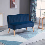 Modern Double Seat Sofa Foam Padding High Back Soft Comfortable Compact Couch Home Office Dark Blue