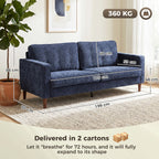 3 Seater Sofa Button Tufted Upholstered Couch with Wood Legs for Living Room, Dark Blue