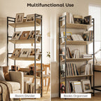 Bookshelf 5-Tier Metal Frame Bookcase Storage Shelves for Living Room Oak