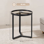 Round Side Table with Tempered Glass Top and Geometric Metal Frame for Small Space, Black