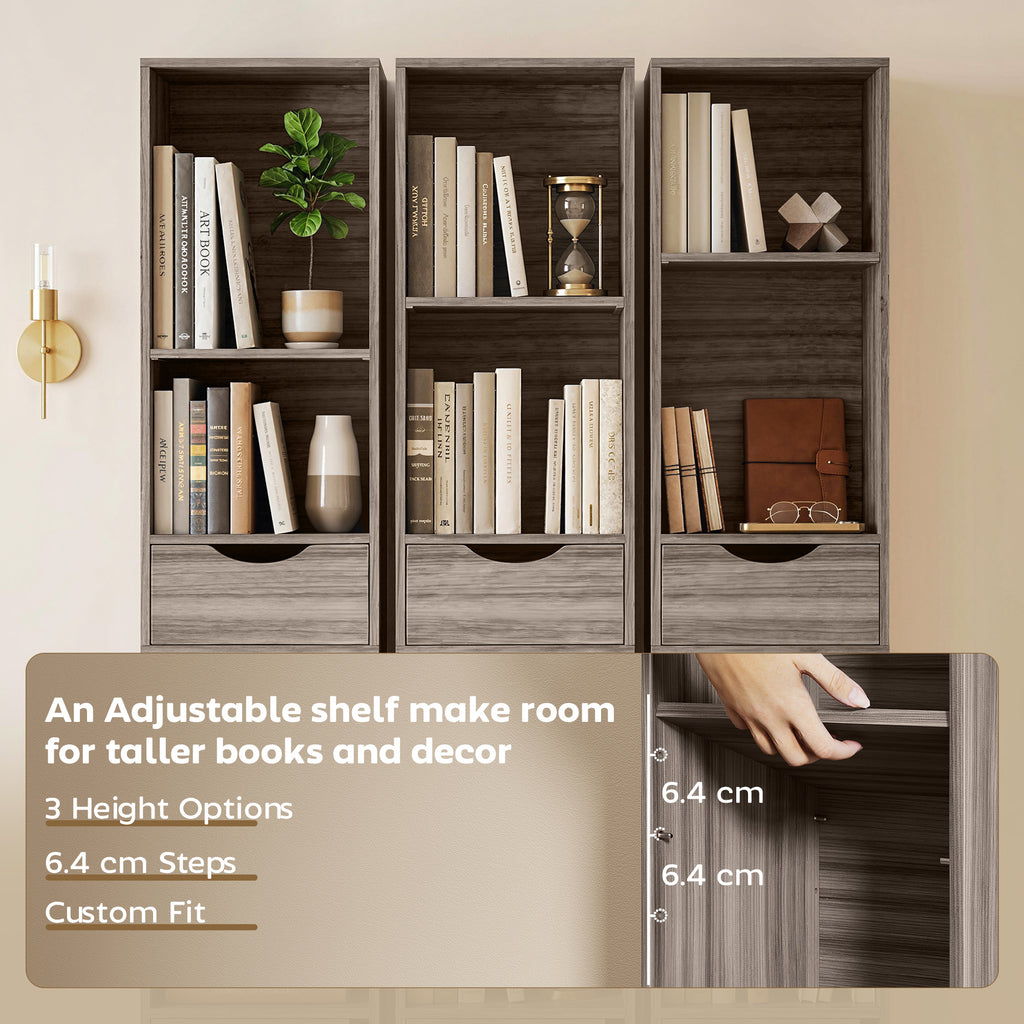 Bookcase with Drawers Adjustable Shelf Bookshelf with 2 Drawers and Cabinet 158 cm Grey