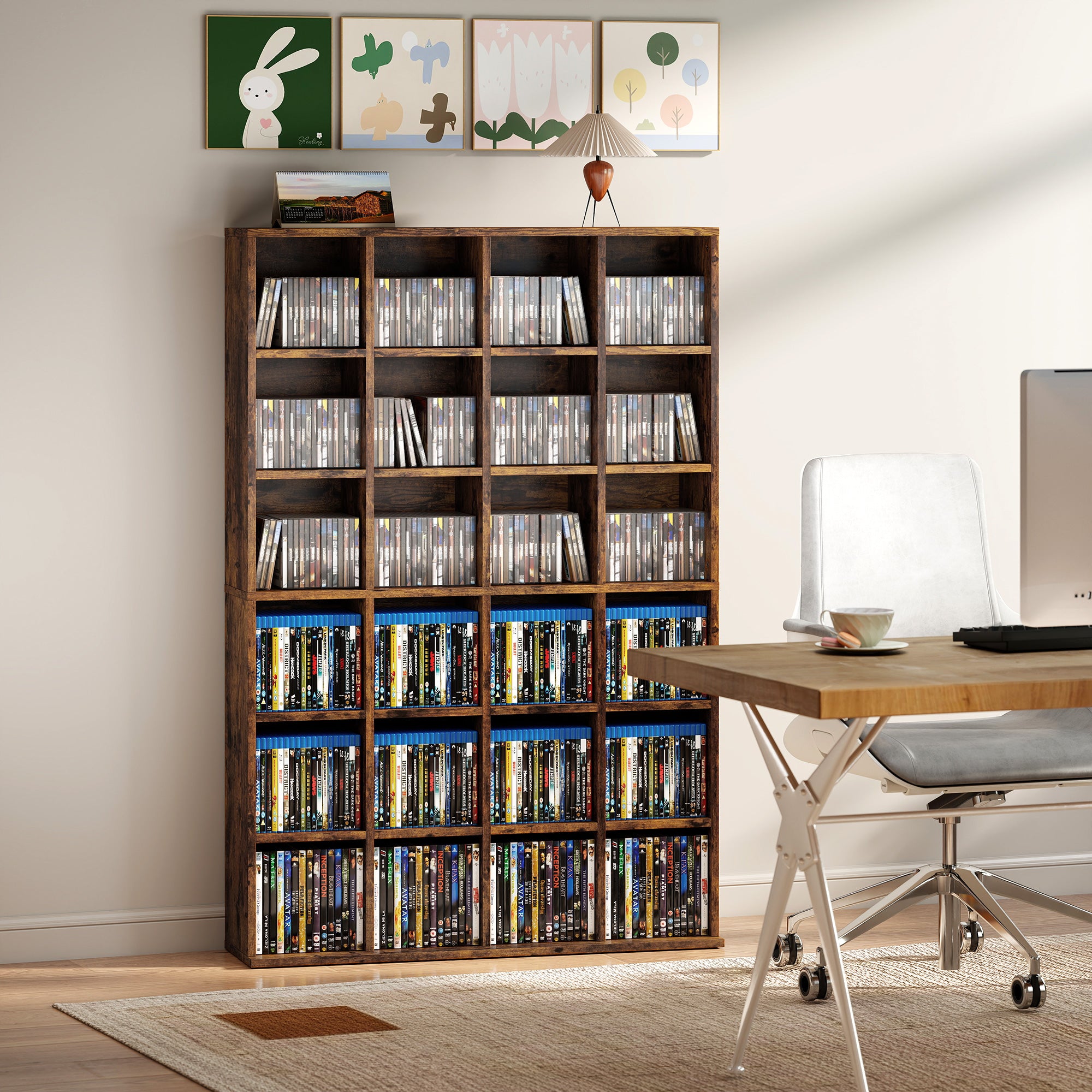 CD Storage Unit with Adjustable Shelves, 89 x 130.5 cm, Rustic Brown
