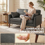 2 Seater Sofa, 132 cm Modern Small Sofa with Solid Wood Legs and 2 Pillows for Small Space, Grey