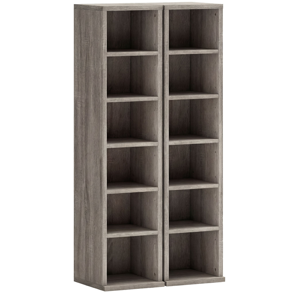 Set of 2 CD Media Display Shelf Unit Tower Rack with Adjustable Shelves, Distressed Grey