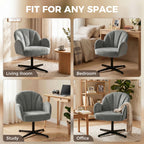 Swivel Accent Chair, Shell-Shaped Armchair with Spring Cushion, Metal Base, Grey