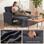 2 Seater Sofa Bed, 3-in-1 Convertible Pull Out Sleeper Sofa with Click-Clack Adjustable Backrest, Dark Grey