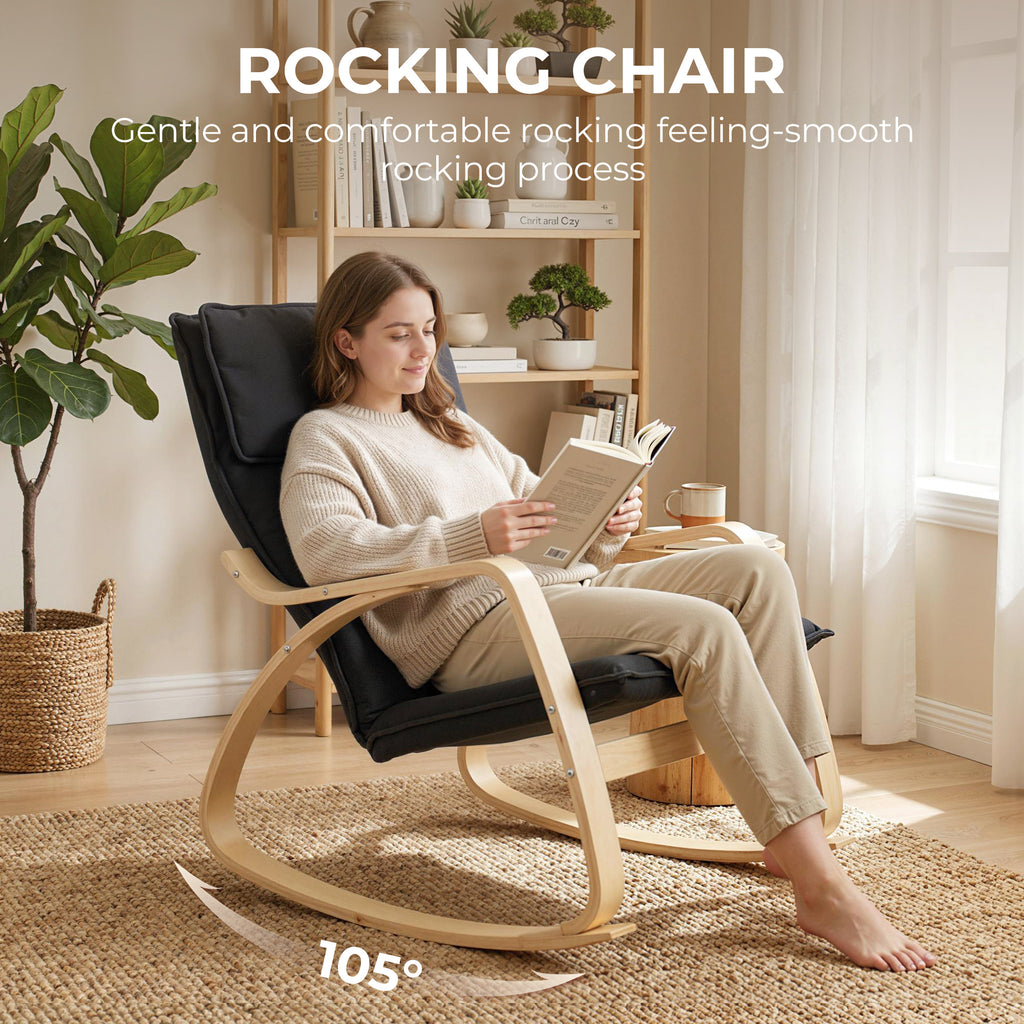 Lounge Chair, Comfortable Relax Rocking Chair with Headrest, 67W x 92D x 89H cm, Black
