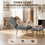 Recliner Chair with Footstool, Recliner Armchair with Adjustable Backrest, Thick Cushion and Wooden Legs, Grey