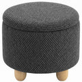 Storage Sitting Bench with Lid, Round Storage Ottoman with Rubberwood Legs, Dark Grey