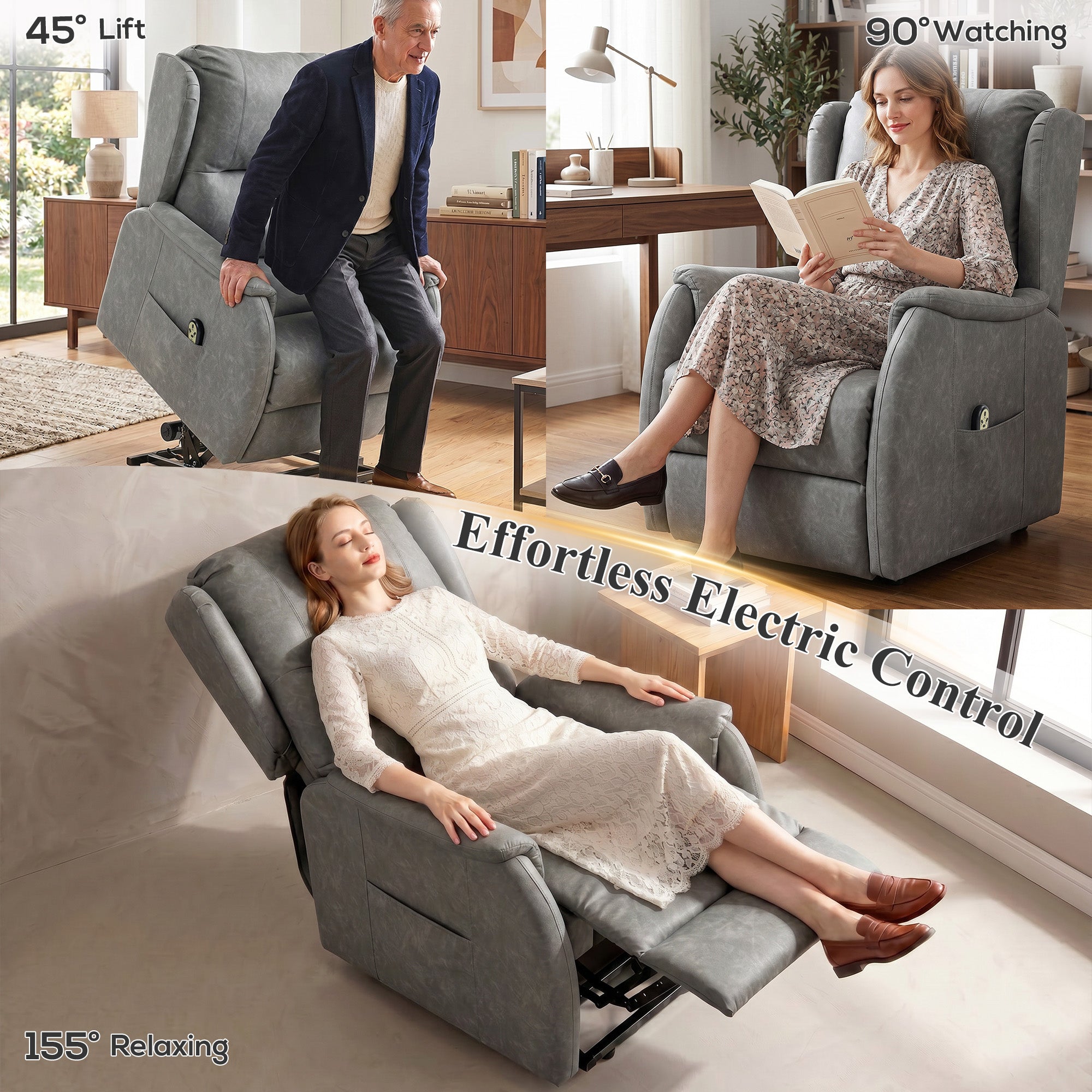 Power Lift Recliner Chair, Dual Motor Electric Lift Chair for Elderly with Remote Control, Grey
