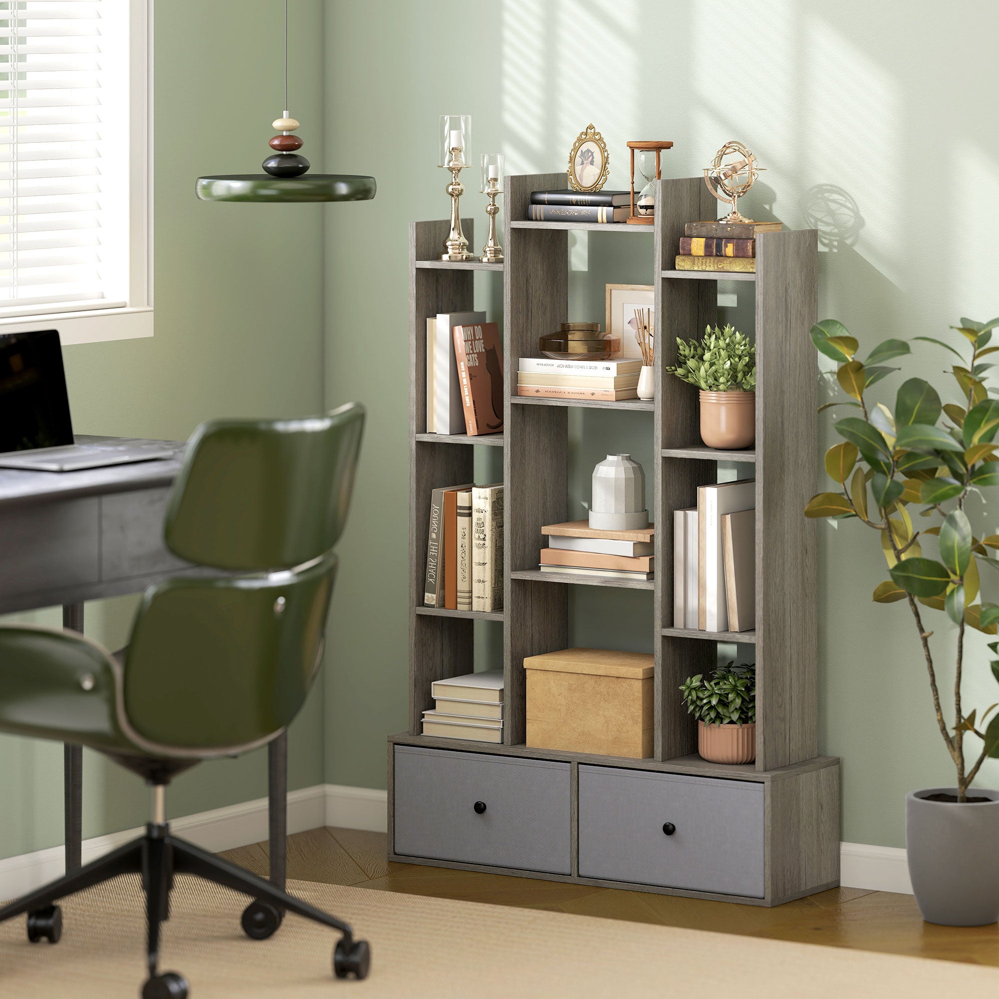 12 Shelf Storage Unit, with Drawers - Graphite Wood Effect