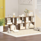 Side Table, Narrow End Table with Storage Shelves, S-Shaped, 3-Tier, 50W x 19.5D x 58H cm, Oak
