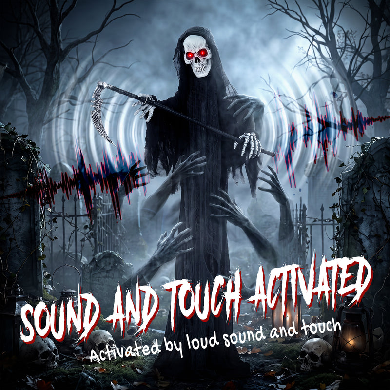 183cm Animated Grim Reaper with Scythe & Glowing Eyes – image 5 of 9