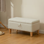 30L Linen Storage Ottoman Padded Footstool with Rubberwood Legs for Storage Box, Bed End, Shoe Bench, Seating, Beige