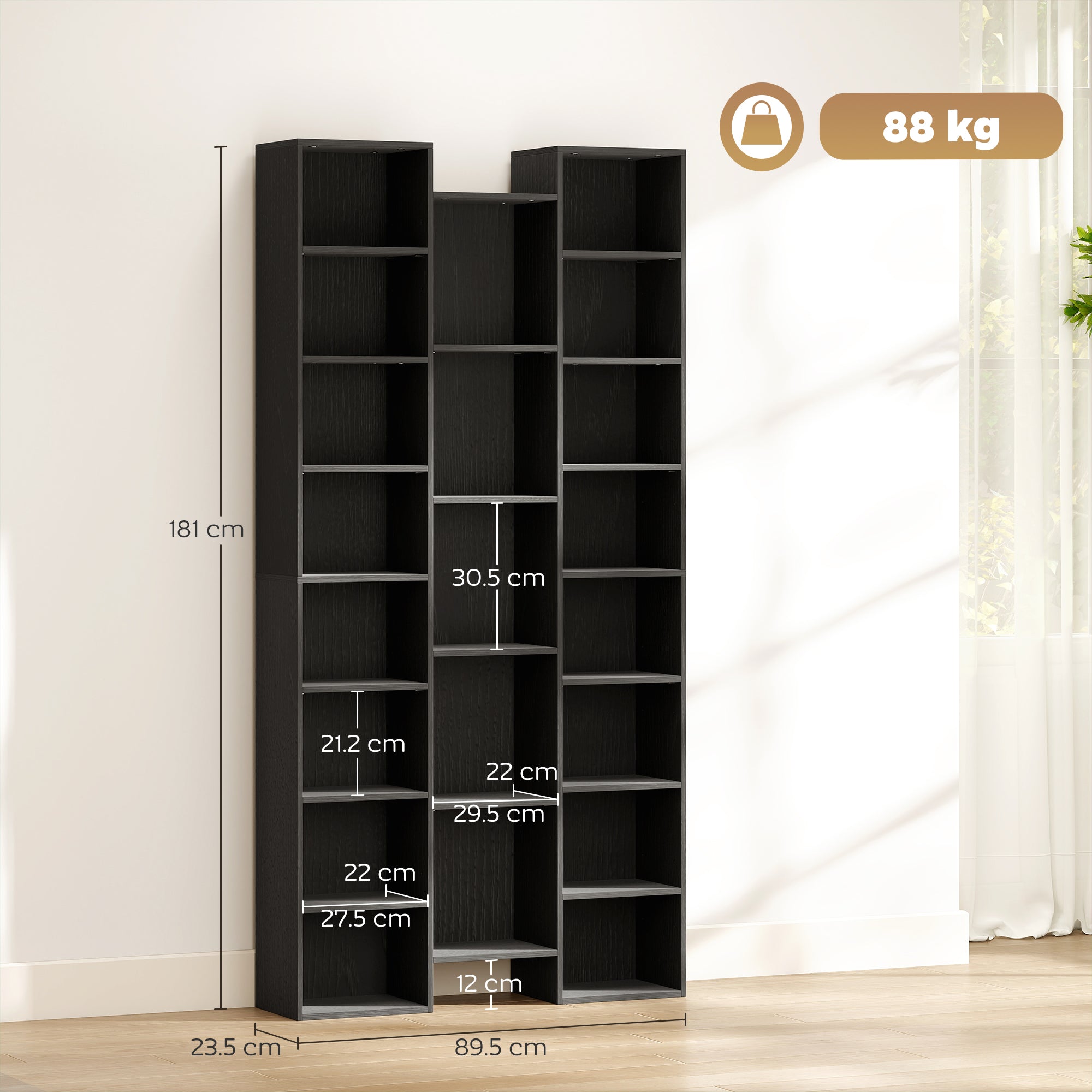 21-Compartment Bookshelf - Black