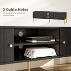TV Stand for TVs up to 65", Entertainment Center with 2 Open Shelves, 2 Cabinets and Steel Legs for Living Room, Black