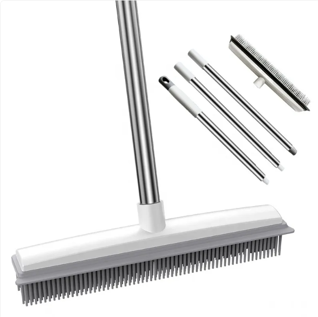 Rubber Pet Hair Broom — Adjustable Telescopic Handle