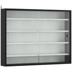 5-Tier Wall Display Cabinet,  Wall Mounted Display Case w/ 4 Adjustable Shelves, Glass Doors, 60x80cm, Black and White