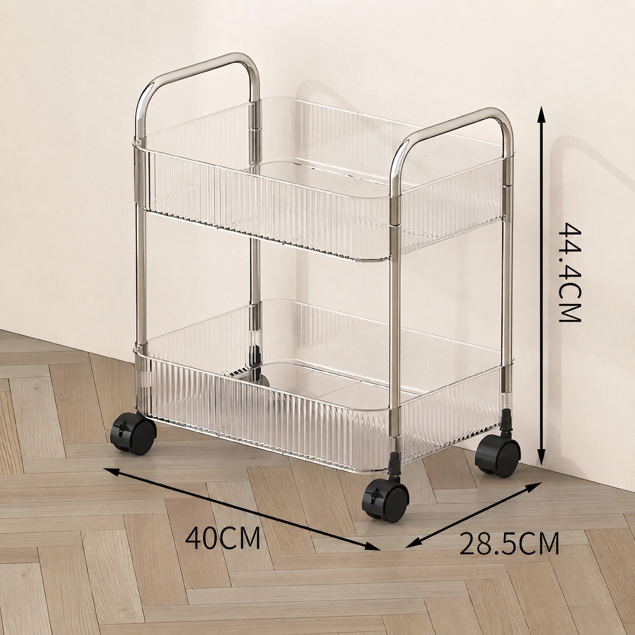 2, 3 or 4-Tier Storage Trolley on Wheels with Acrylic Shelves