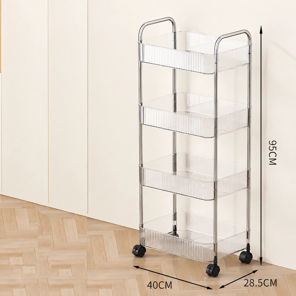 2, 3 or 4-Tier Storage Trolley on Wheels with Acrylic Shelves