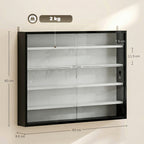 5-Tier Wall Display Cabinet,  Wall Mounted Display Case w/ 4 Adjustable Shelves, Glass Doors, 60x80cm, Black and White