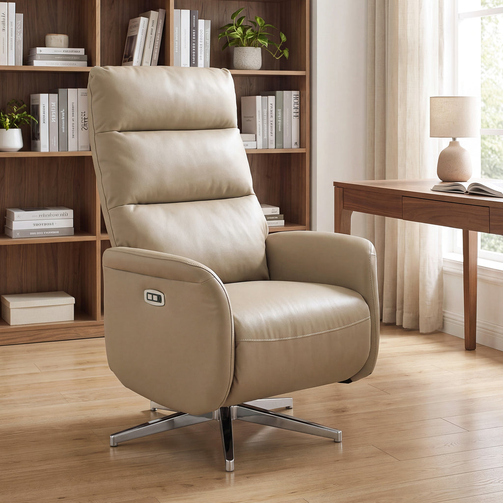 Power Recliner Chair, Swivel Electric Reclining Chair with Type C+USB, Recliner Armchair with Footrest, Brown