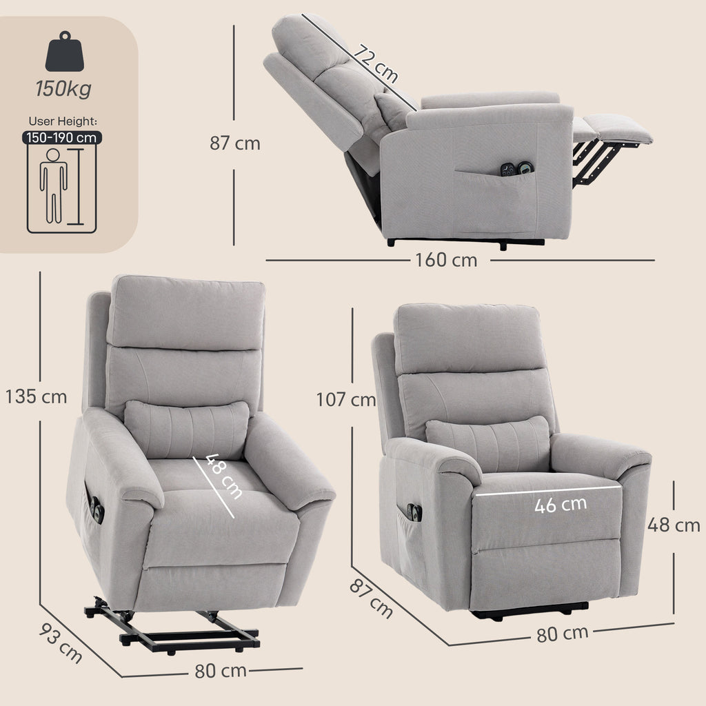Power lift recliner chair with Massage and Heat, Terry Cloth Electric Lift Chair with Spring Cushion, Light Grey