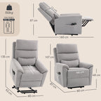 Power lift recliner chair with Massage and Heat, Terry Cloth Electric Lift Chair with Spring Cushion, Light Grey
