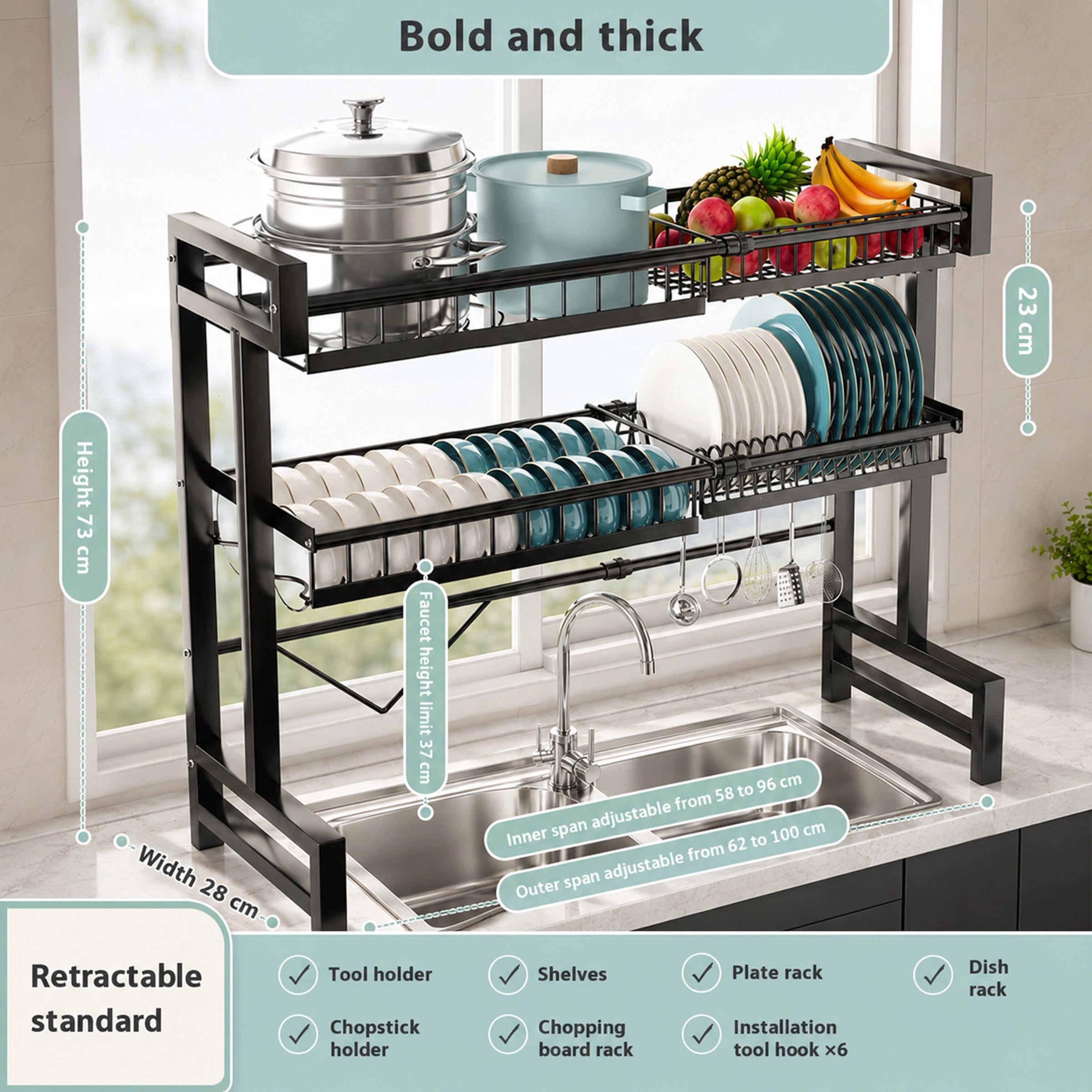 Expandable Dish Drying Rack with Sink Slot & Lid