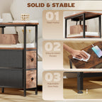 Side Table, Narrow Bedside Table with Charging Station, 2 Drawers, AC Outlet and 2 USB Ports for Living Room, Bedroom