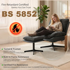 Accent Chair with Footstool, Swivel Lounge Chair with Chenille Upholstery, Metal Base, Dark Grey