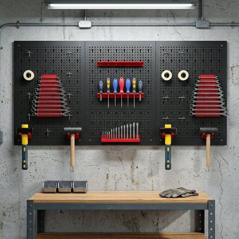 28-Piece Wall-Mounted Tool Pegboard Set with 3 Panels – Black/Red – image 7 of 9