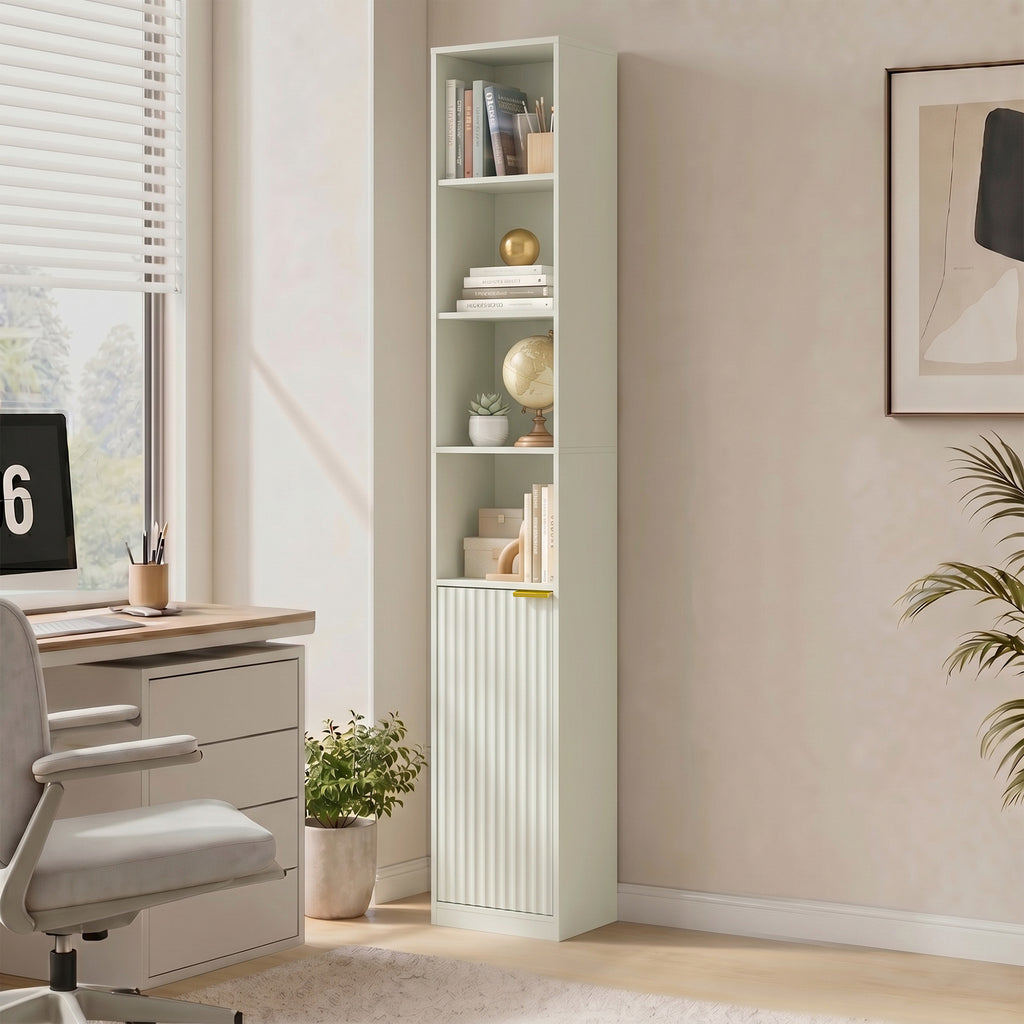 Bookcase Adjustable Shelf Bookshelf Anti-Tip Hardware 6-Tier Storage Cabinet Light Green