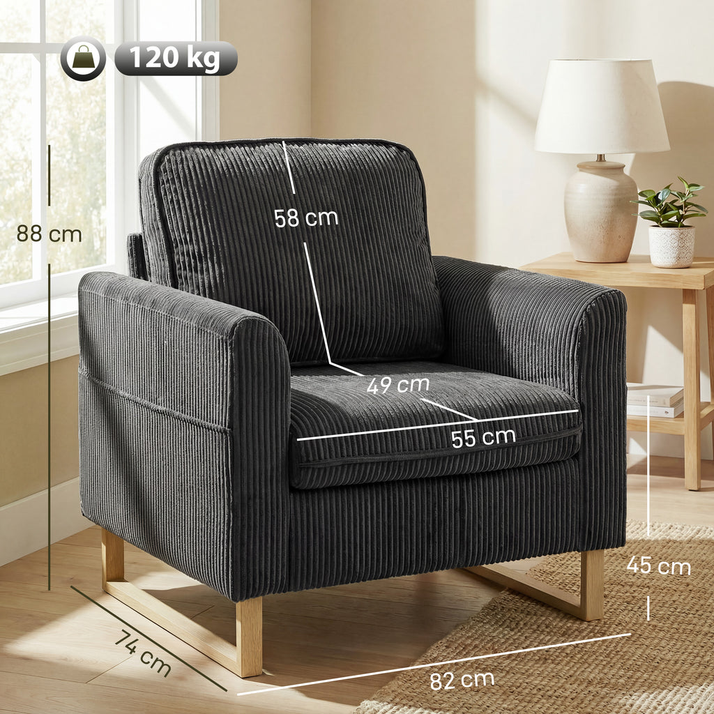 Accent Chair with Pocket Spring, Modern Industrial Armchair with Metal Legs for Livingroom Dark Grey