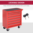 7-Drawer Lockable Rolling Tool Cabinet – Red – image 7 of 9