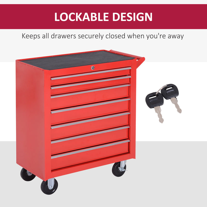 7-Drawer Lockable Rolling Tool Cabinet – Red – image 7 of 9