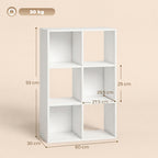 Industrial Style Storage Shelf, Bookcase, Bookshelf with 6 Compartments, for Living Room, Home Study, White Wood Effect