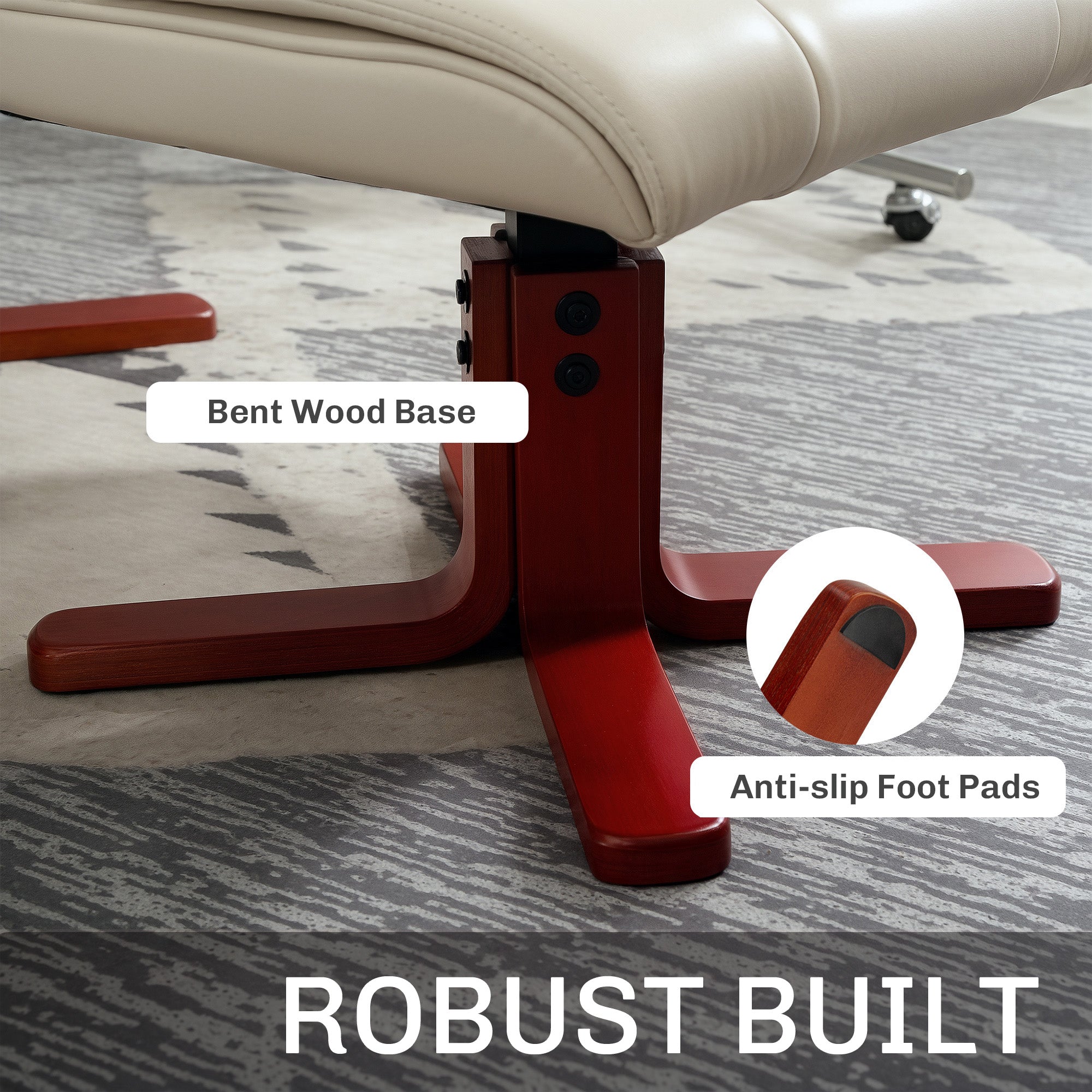 Faux Leather Manual Recliner and Footstool Set - Cream White