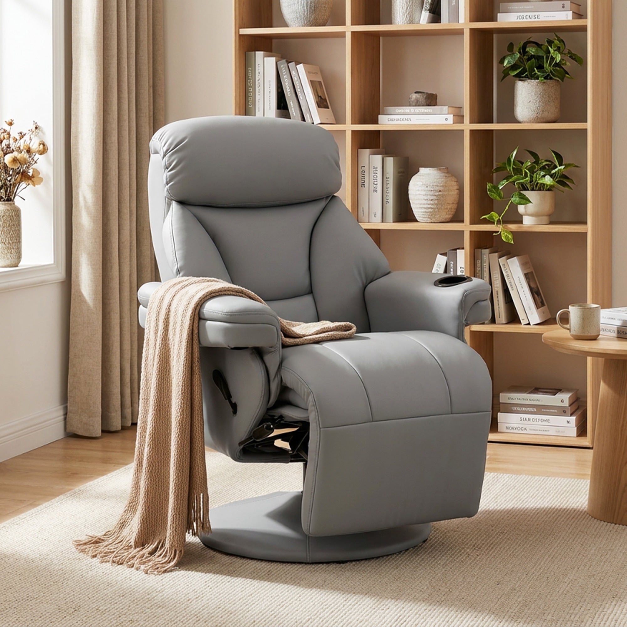 Upholstered Reclining Armchair, Manual Recliner Chair with Footrest and Adjustable Backrest, Grey