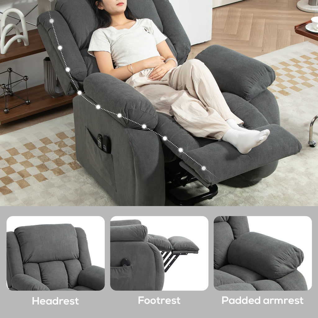 Recliner Armchair Lift Chair, Electric Recliner Chair with Vibration Massage and Heat, Wide Seat, USB Port, Grey