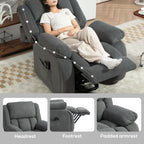 Recliner Armchair Lift Chair, Electric Recliner Chair with Vibration Massage and Heat, Wide Seat, USB Port, Grey