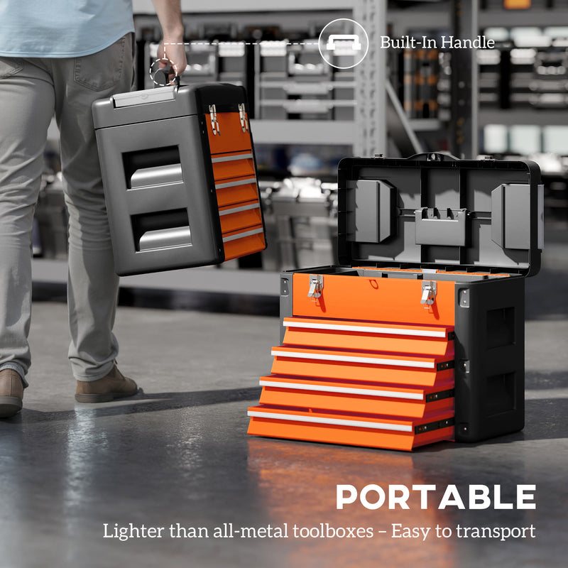 4-Drawer Portable Tool Box with Top Tray & Parts Boxes – Orange – image 7 of 9
