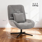 Accent Chair, Chenille Upholstered Swivel Armchair with Lumbar Pillow, High Back, Deep Seat and Metal Legs, Light Grey