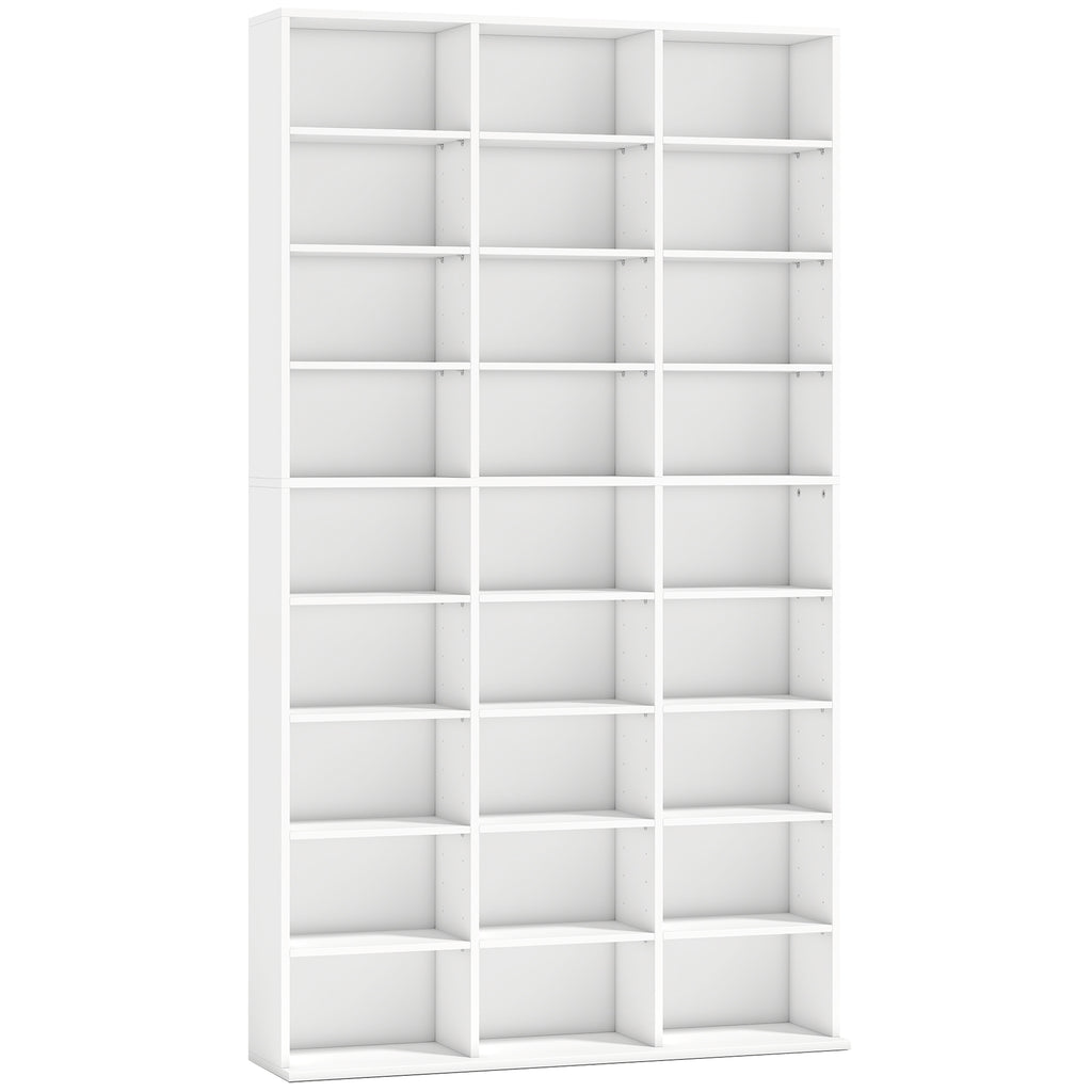 835 CD/500 DVD Storage Unit, Blu-ray Media Storage Shelf with 27 Compartments and 21 Adjustable Shelves, White