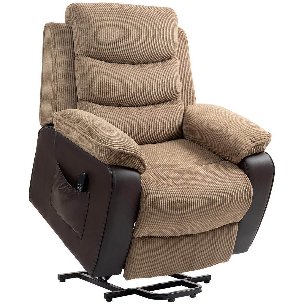 HOMCOM Overstuffed Corduroy Electric Lift Recliner Chair - Brown