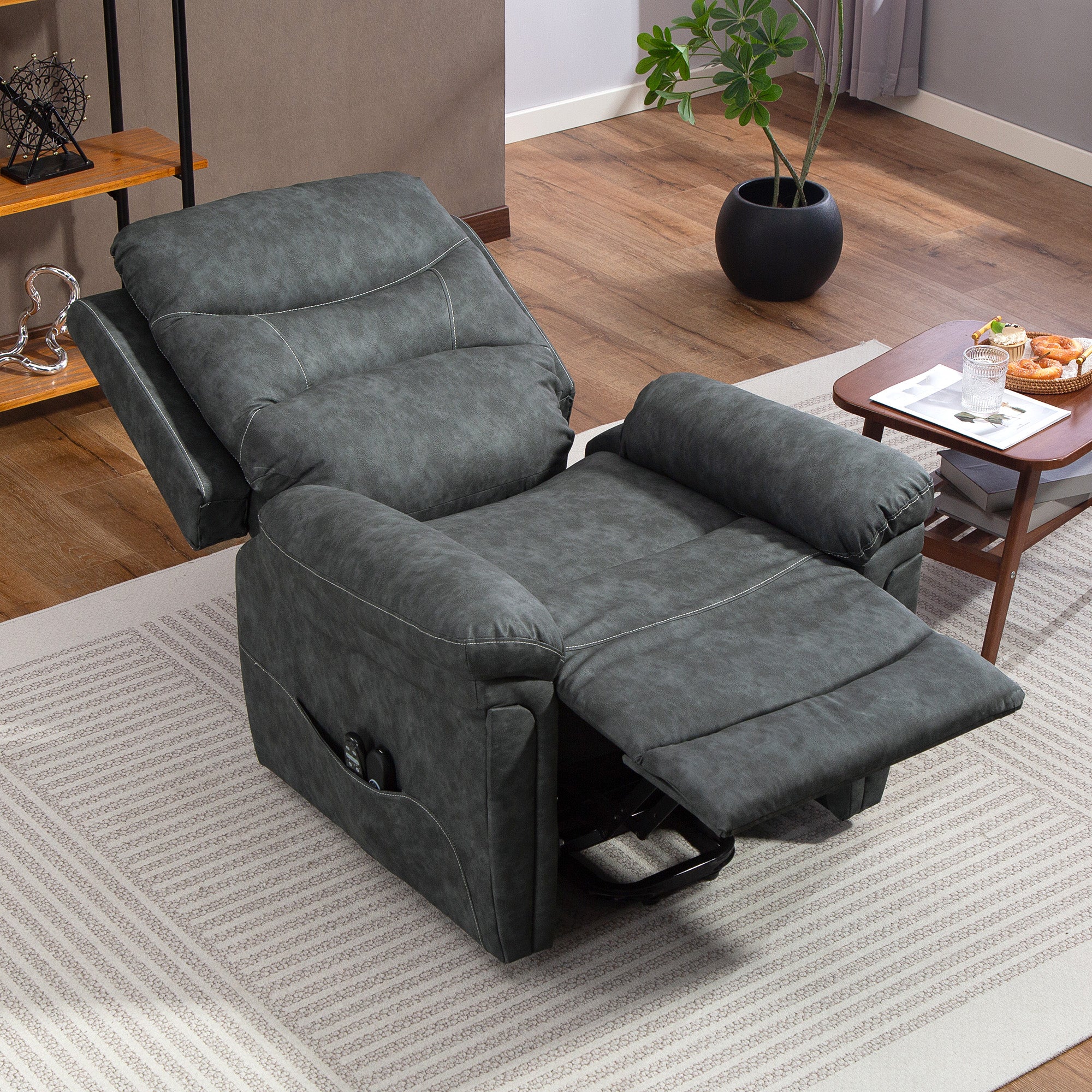 Power Lift Recliner Chair with Vibration Massage, Heat, USB - Grey