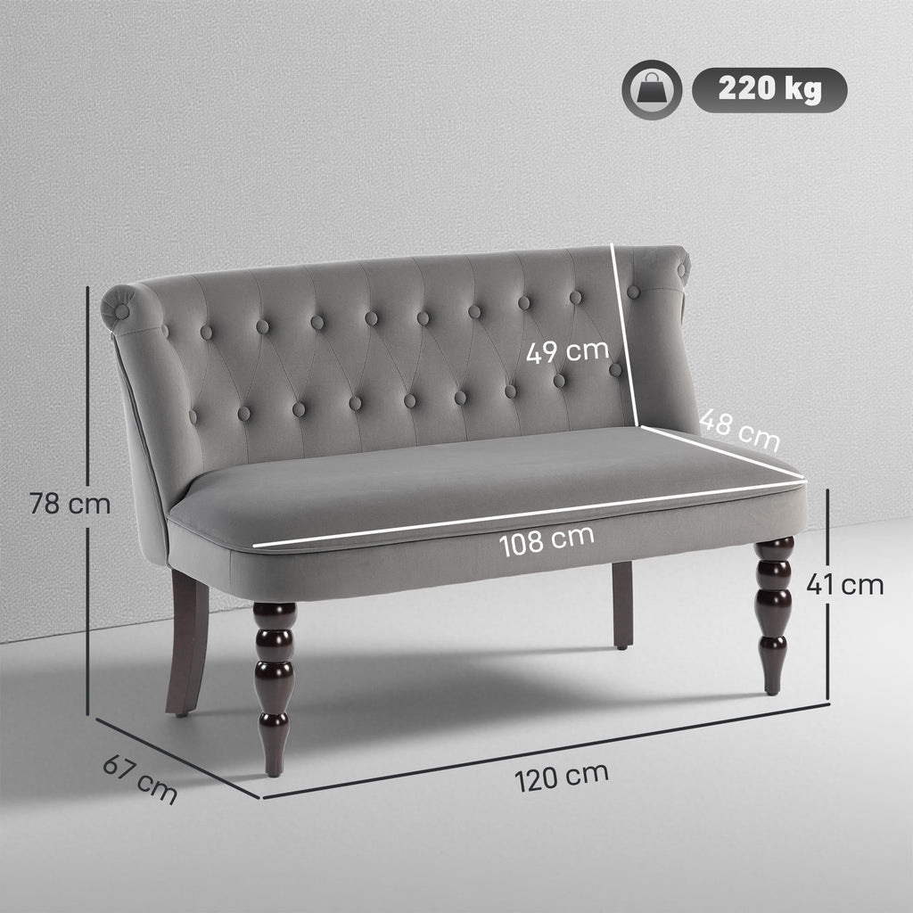 Velvet 2 Seater Sofa, Button Tufted Wingback Loveseat with Rubber Wood Legs for Living Room, Bedroom, Charcoal Grey